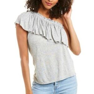 Rebecca Taylor Gray One-Shoulder Ruffle Top